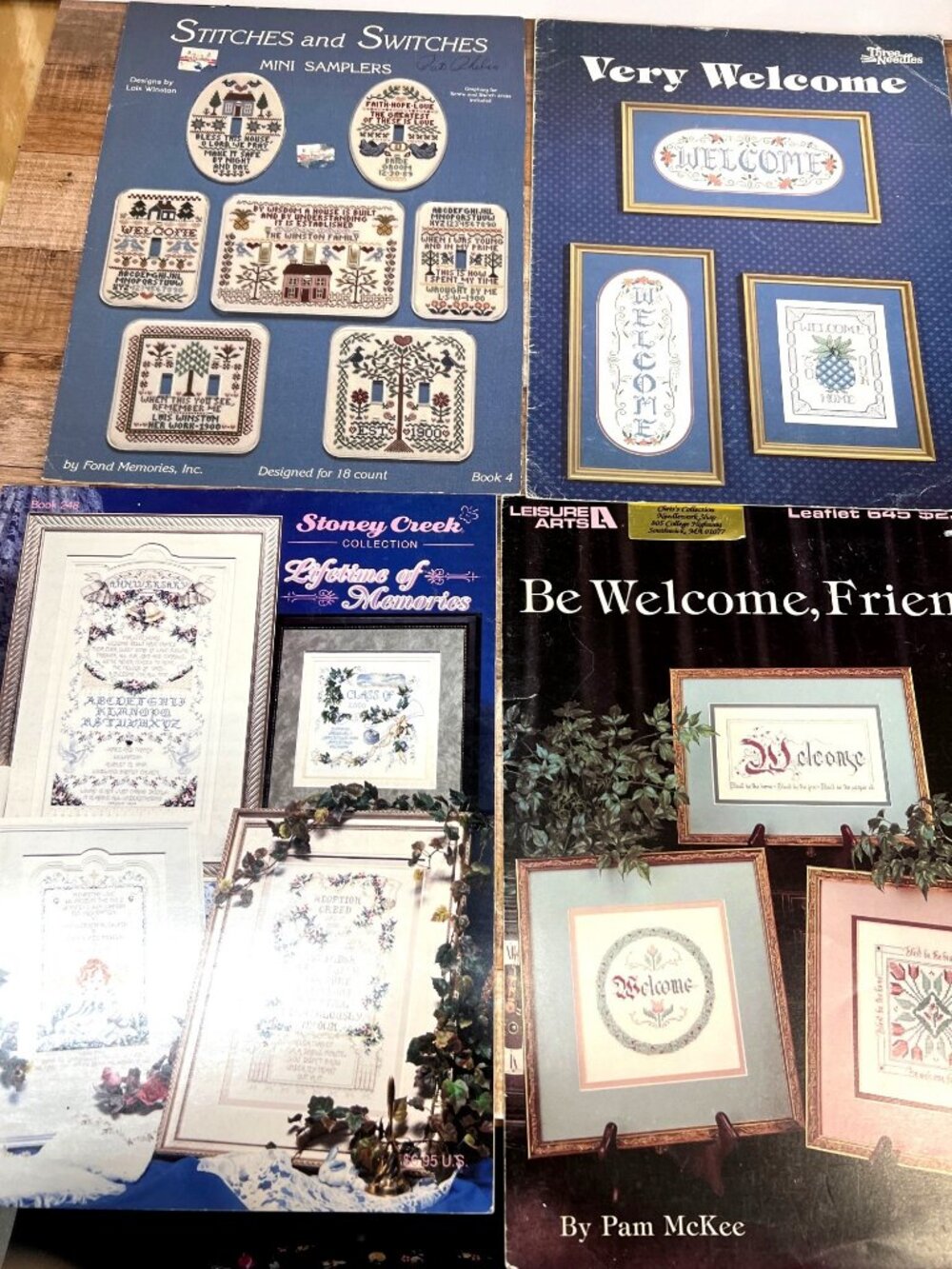 Cross Stitch Pattern Lot Of 4 Booklets Featuring Welcome & Sampler Designs
